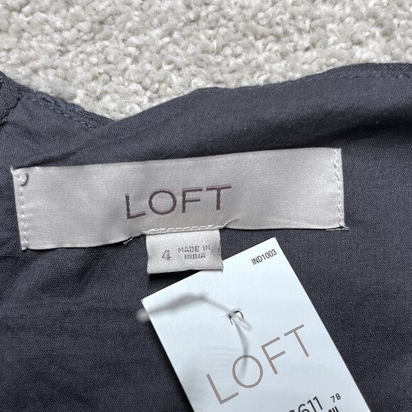 NWT Ann Taylor LOFT Gray Dress Size 4 Embroidered Eyelet Floral Flounce Hem $98 - Picture 9 of 12